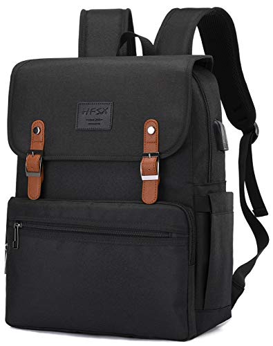 HFSX Laptop Backpack Men Women Vintage Backpack Bookbag College Backpacks Stylish Backpack Black Fits 15.6 Inch Laptop - Image 1
