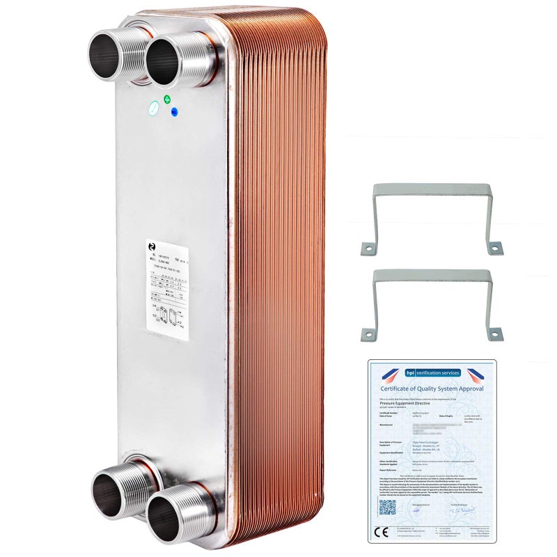 BestEquip Heat Exchanger 3x75 40 Plates Brazed Plate Heat Exchanger 316L 34 MPT Heat Exchanger B312A Beer Wort Chiller for Hydronic Heating