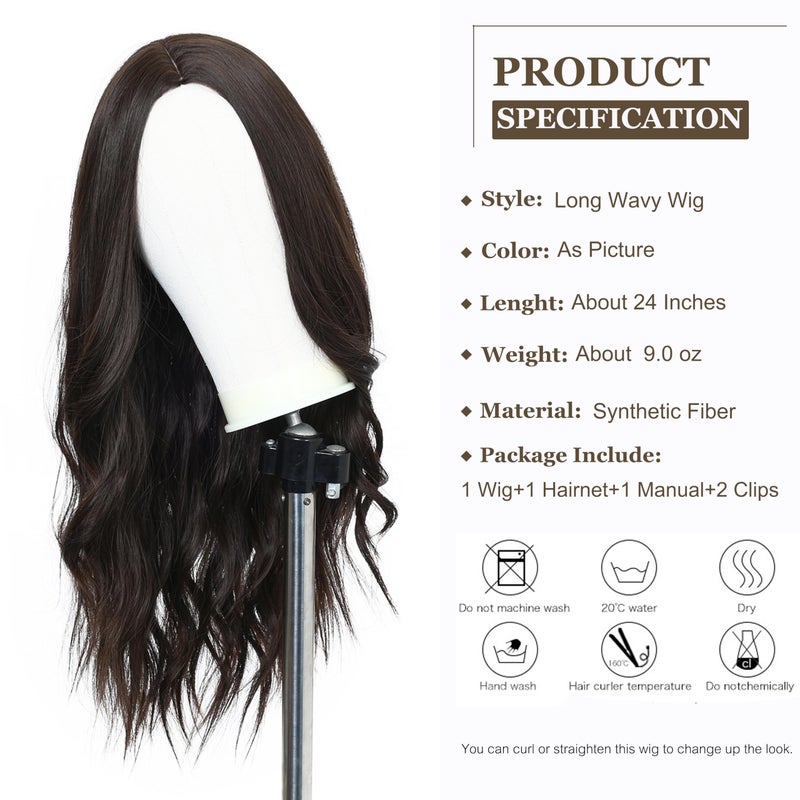 Esmee Long Wavy Dark Brown Wigs for Women Natural Synthetic Hair Heat Resistant Wigs for Daily Party Cosplay Wear-24 Inches - Image 2