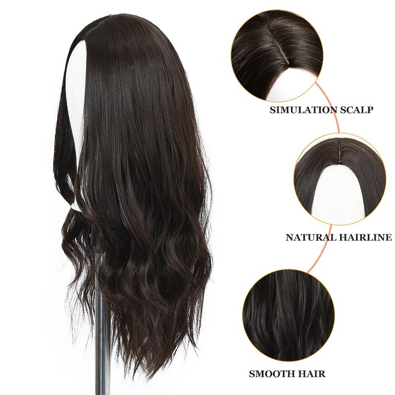 Esmee Long Wavy Dark Brown Wigs for Women Natural Synthetic Hair Heat Resistant Wigs for Daily Party Cosplay Wear-24 Inches - Image 3