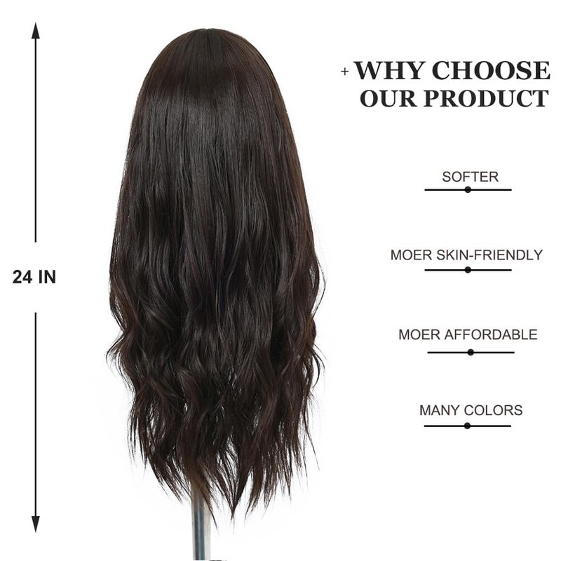 Esmee Long Wavy Dark Brown Wigs for Women Natural Synthetic Hair Heat Resistant Wigs for Daily Party Cosplay Wear-24 Inches - Image 4