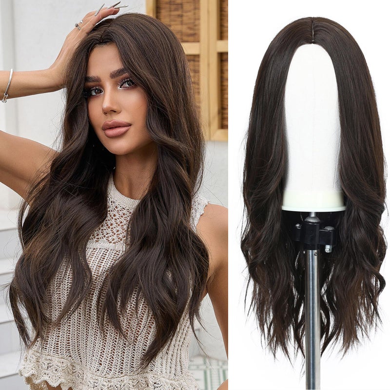 Esmee Long Wavy Dark Brown Wigs for Women Natural Synthetic Hair Heat Resistant Wigs for Daily Party Cosplay Wear-24 Inches - Image 1