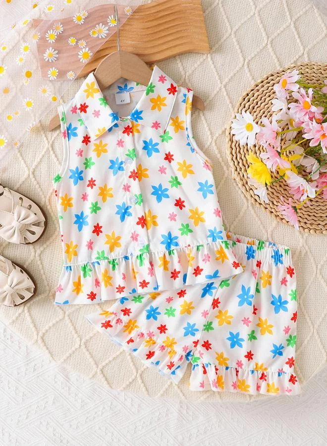 Take Two Girls Floral Print Sleeveless Top and Shorts Set