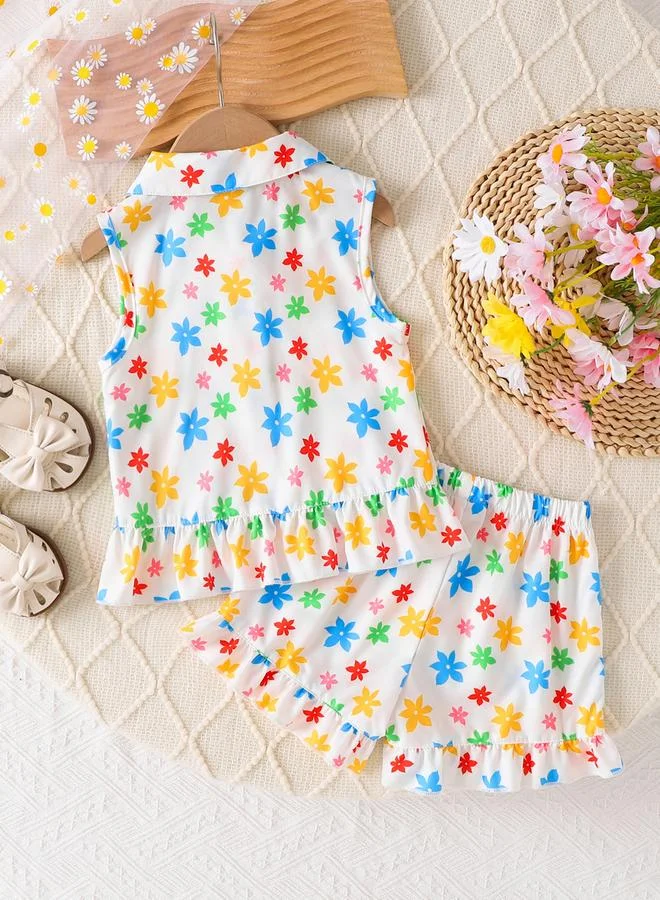 Take Two Girls Floral Print Sleeveless Top and Shorts Set