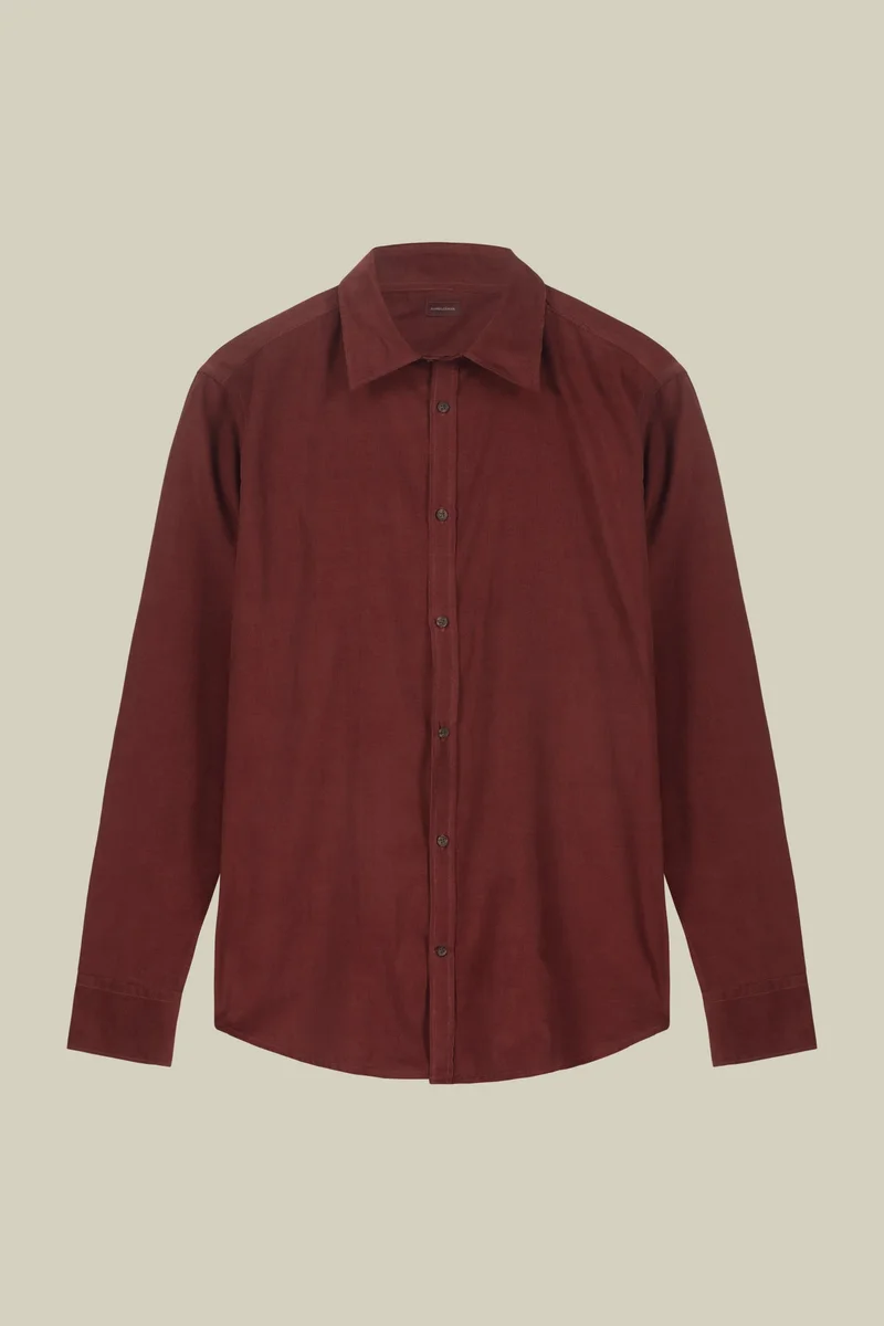 Doppelganger Red Men's casual shirt in 100% cotton 1000 Stripe velvet fabric plain colour - Bordeaux for Men | Best Price UAE