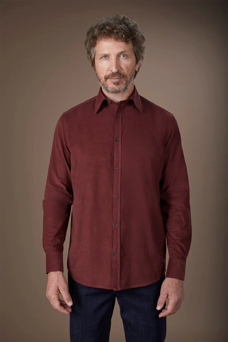 Men's casual shirt in 100% cotton 1000 Stripe velvet fabric plain colour - Bordeaux