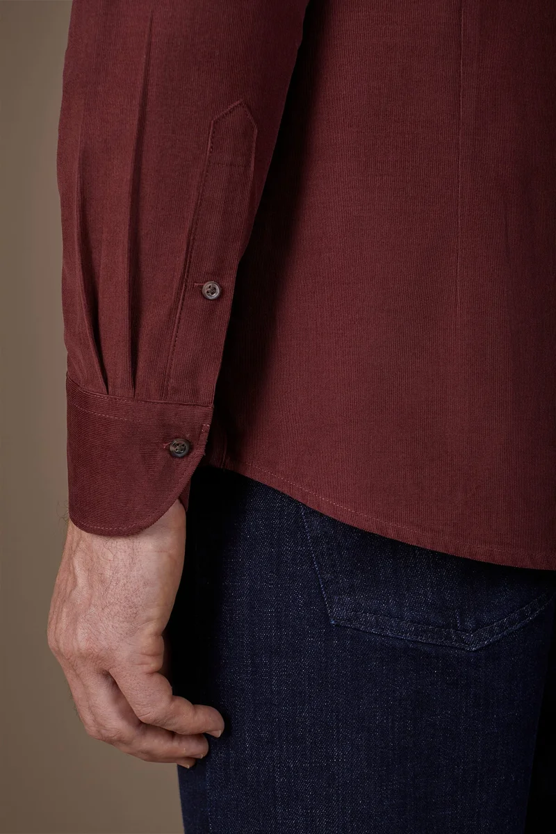 Doppelganger Red Men's casual shirt in 100% cotton 1000 Stripe velvet fabric plain colour - Bordeaux for Men | Best Price UAE
