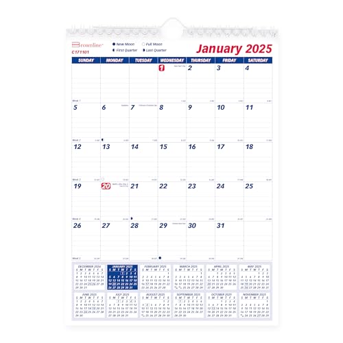 Brownline® 2025 Monthly Wall Calendar, 12 Months, January to December, Twin-Wire Binding, 8" x 11" (C171101-25) - Image 1