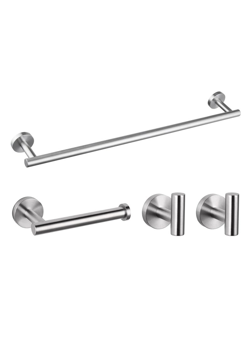 MIXDE Modern 4-Piece Bathroom Hardware Set 24-Inch Towel Bar Toilet Paper Holder and 2X Towel Hook Wall Mounted Brushed SUS 304 Stainless Steel - Image 1