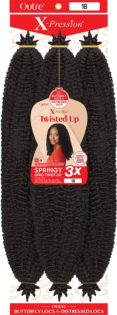 Outre XPression Twisted Up Springy Afro Twist 24 3X 3 Pack OFF BLACK 1B