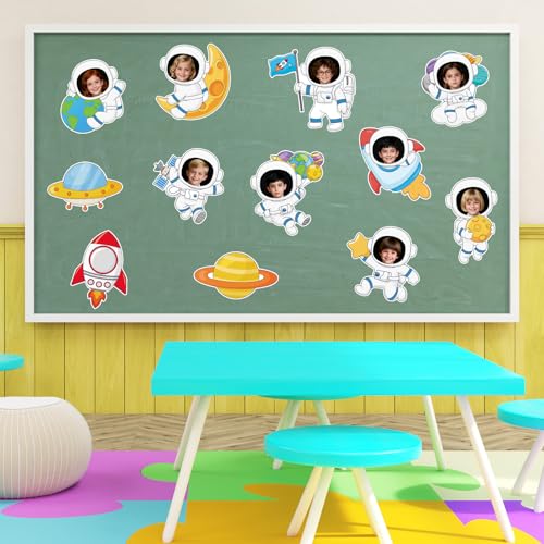 Machomby 48Pcs Outer Space Cutouts, Colorful Rocket Planet Astronaut Cutouts DIY Photo Craft Bulletin Board Decorations for Outer Space Party Home School Classroom Chalkboard Wall Decor - Image 5