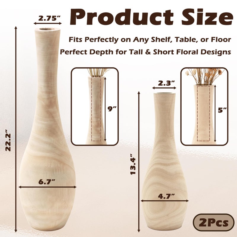 AltraTech Floor Vase Home Decor, Tall Vases for Floor Set of 2 (22.2 in and 13.4in Combo Set), Wood Floor Vases Decorative Tall for Living Room, Oak - Image 3