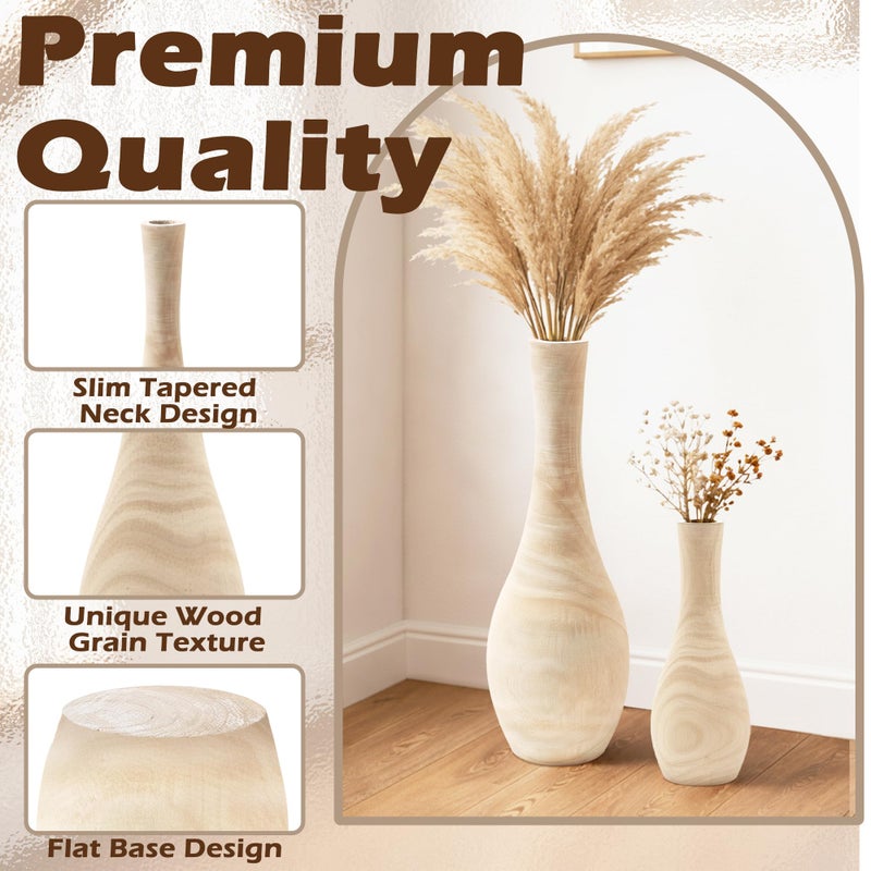 AltraTech Floor Vase Home Decor, Tall Vases for Floor Set of 2 (22.2 in and 13.4in Combo Set), Wood Floor Vases Decorative Tall for Living Room, Oak - Image 4