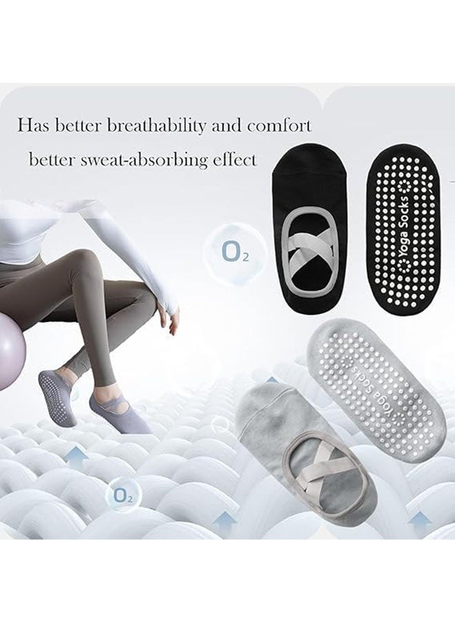 4 Pairs Yoga Grip Socks for Women, Pilates Anti Slip Socks, Non Slip Socks for Pilates, Yoga, Ballet, Dance, Black, Grey, White, Pink - Image 3
