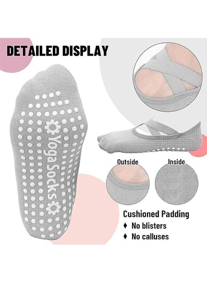 4 Pairs Yoga Grip Socks for Women, Pilates Anti Slip Socks, Non Slip Socks for Pilates, Yoga, Ballet, Dance, Black, Grey, White, Pink - Image 2