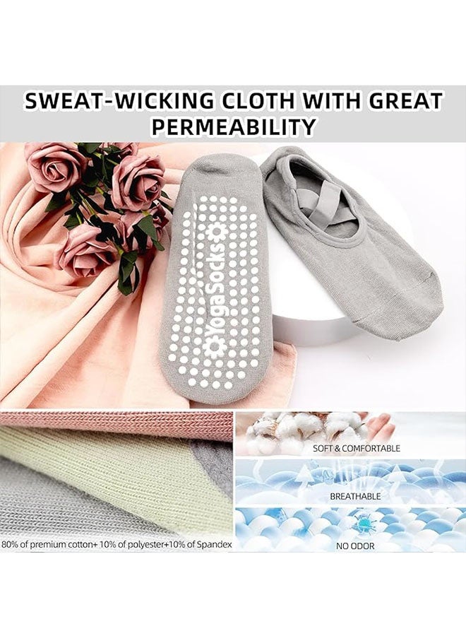 4 Pairs Yoga Grip Socks for Women, Pilates Anti Slip Socks, Non Slip Socks for Pilates, Yoga, Ballet, Dance, Black, Grey, White, Pink - Image 5