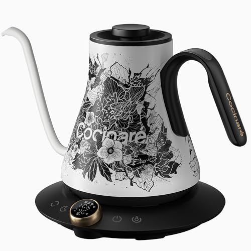 Cocinare FLOW M9 Gooseneck Electric Kettle with Precise ±1℉ Temperature Control for Pour-over Coffee and Tea, Stainless Steel Interior, Quick Heating Electric Kettle for Boiling Water (Blossom) - Image 1