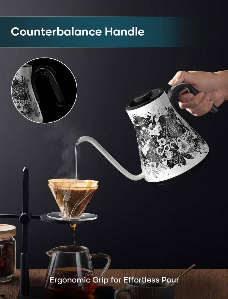Cocinare FLOW M9 Gooseneck Electric Kettle with Precise ±1℉ Temperature Control for Pour-over Coffee and Tea, Stainless Steel Interior, Quick Heating Electric Kettle for Boiling Water (Blossom) - Image 3