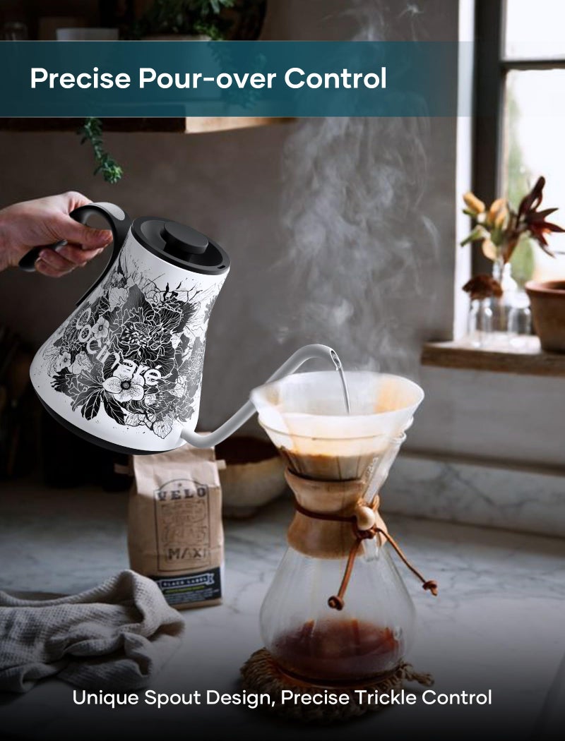 Cocinare FLOW M9 Gooseneck Electric Kettle with Precise ±1℉ Temperature Control for Pour-over Coffee and Tea, Stainless Steel Interior, Quick Heating Electric Kettle for Boiling Water (Blossom) - Image 2