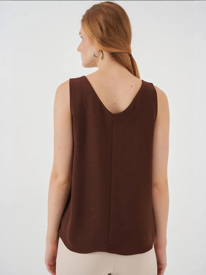 Big Dart Walnut Brown BDART V-Neck Pull-On Blouse for Women | Best Price UAE