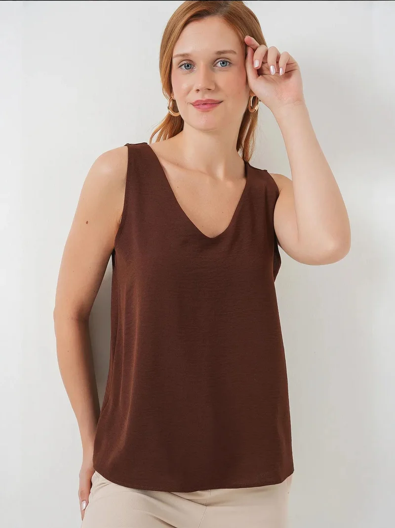 Big Dart Walnut Brown BDART V-Neck Pull-On Blouse for Women | Best Price UAE