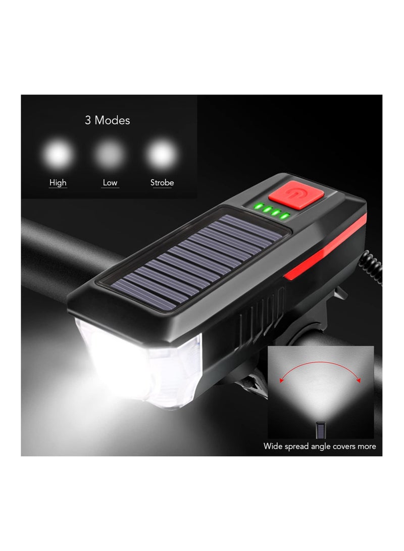 Excefore Bicycle Light Set LED Bike Headlight 800 Lumen USB Rechargeable Solar Energy 3 Light Modes Bike Light IP65 Waterproof with Taillight and Trumpet Accessories for Bicycle Cycling - Image 3