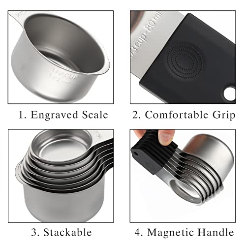 Turewin Magnetic Measuring Cups and Spoons Set Including 7 Stainless Steel Stackable Measuring Cup 8 Double Sided Magnetic Measuring Spoons with 1 Leveler for Dry and Liquid Ingredients (black) - Image 3