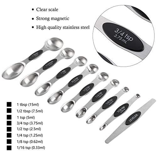 Turewin Magnetic Measuring Cups and Spoons Set Including 7 Stainless Steel Stackable Measuring Cup 8 Double Sided Magnetic Measuring Spoons with 1 Leveler for Dry and Liquid Ingredients (black) - Image 4