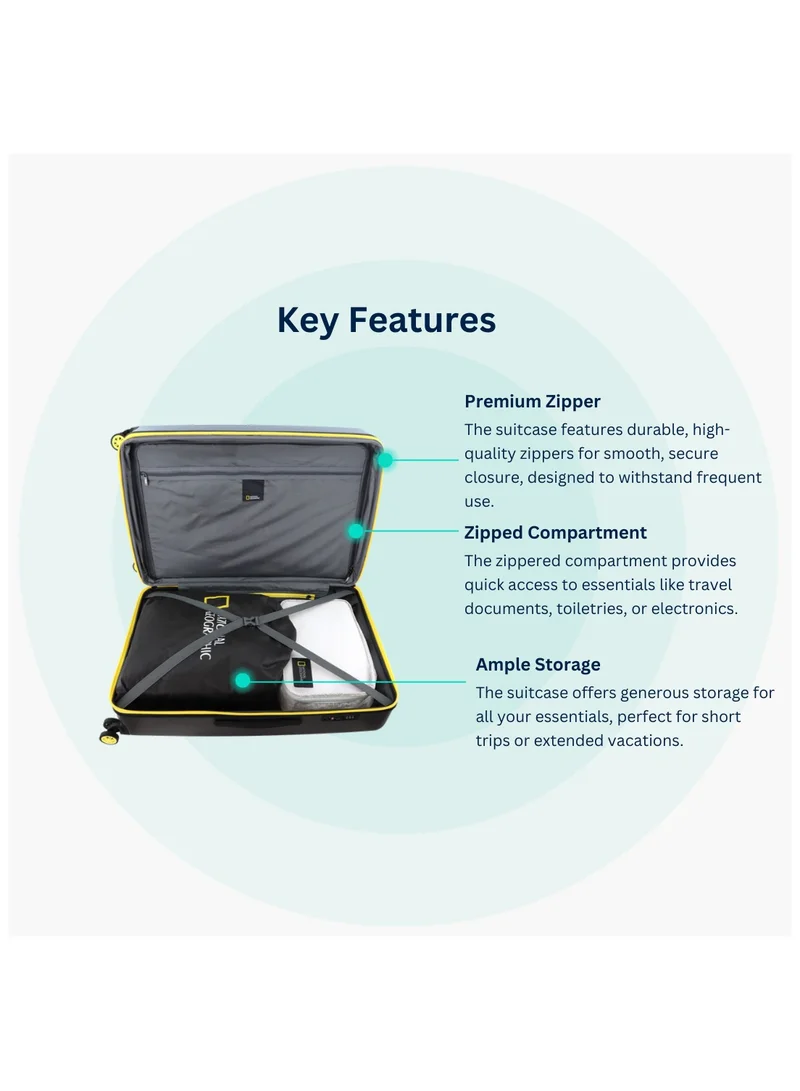 NATIONAL GEOGRAPHIC National Geographic Globe ABS Hard Shell Medium Check-In Suitcase Khaki, Durable Lightweight Travel Luggage, 4 Double Wheel Trolley Bag with TSA Combination Lock (60 cm/24 Inch).