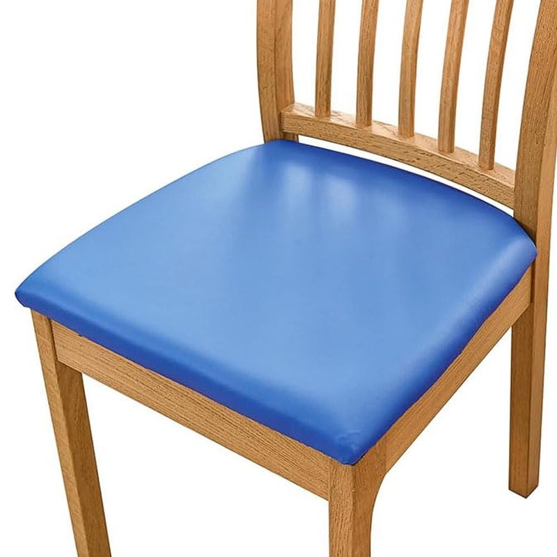 Bukela 4 Pcs Waterproof Chair Cover Set for Dining Room Chairs, PU Leather Dining Chair Cover Washable Chair Seat Protector Soft Stretch Slipcover for Dining Chairs (Blue) - Image 1
