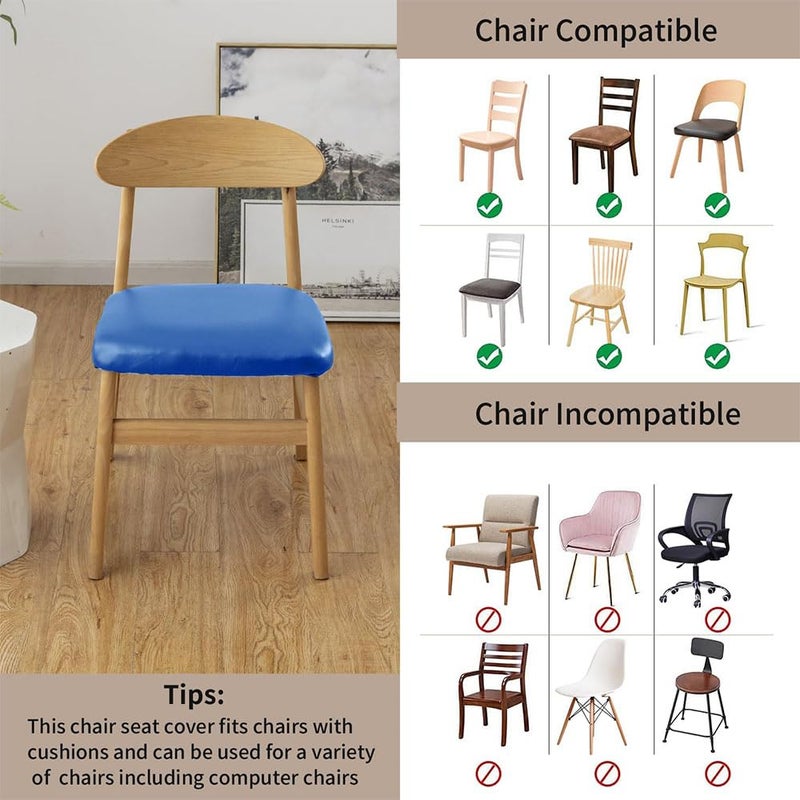 Bukela 4 Pcs Waterproof Chair Cover Set for Dining Room Chairs, PU Leather Dining Chair Cover Washable Chair Seat Protector Soft Stretch Slipcover for Dining Chairs (Blue) - Image 4