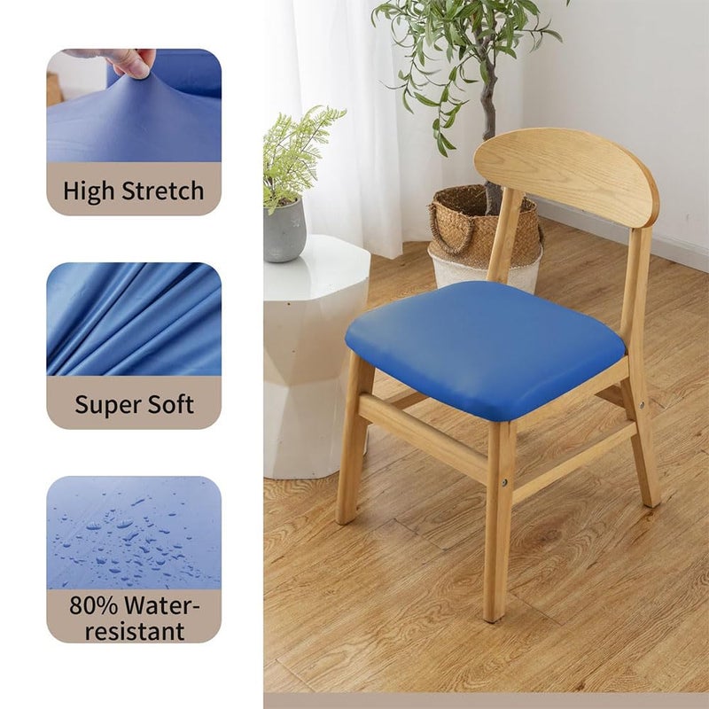 Bukela 4 Pcs Waterproof Chair Cover Set for Dining Room Chairs, PU Leather Dining Chair Cover Washable Chair Seat Protector Soft Stretch Slipcover for Dining Chairs (Blue) - Image 3