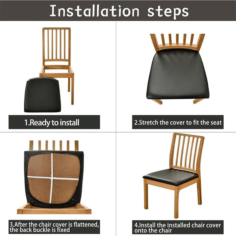 Bukela 4 Pcs Waterproof Chair Cover Set for Dining Room Chairs, PU Leather Dining Chair Cover Washable Chair Seat Protector Soft Stretch Slipcover for Dining Chairs (Blue) - Image 2