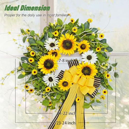 Soomeir Sunflower Wreaths for Front Door, Soomeir Artificial Spring Summer Wreath with Burlap Bow, Door Wreath for Outside All Season Indoor Outdoor Home Wall Wedding Farmhouse Holiday - Image 2