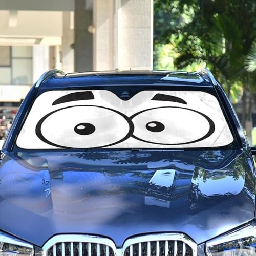 Oarencol Cute Cartoon Eyes Car Windshield Sun Shade Foldable UV Ray Sun Visor Protector Sunshade to Keep Your Vehicle Cool (55" x 27.6") - Image 2