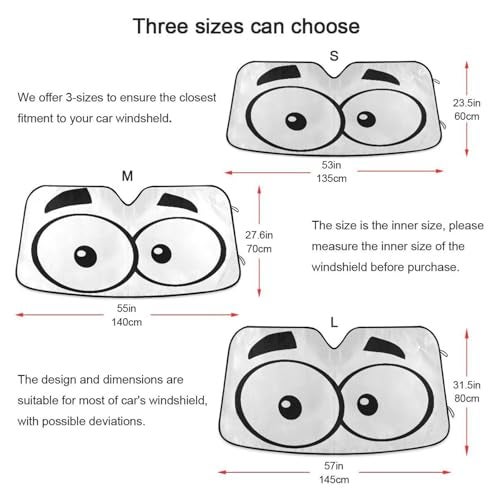Oarencol Cute Cartoon Eyes Car Windshield Sun Shade Foldable UV Ray Sun Visor Protector Sunshade to Keep Your Vehicle Cool (55" x 27.6") - Image 4