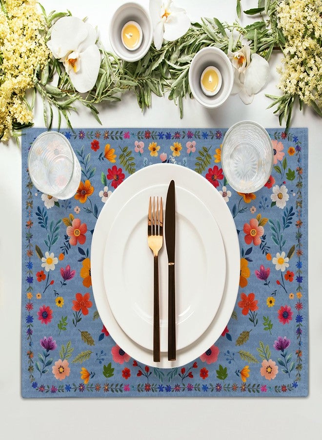 Giwawa Blue Flowers Linen Placemats Set Spring Floral Table Mat for Women Kitchen Dining Decoration - Image 3