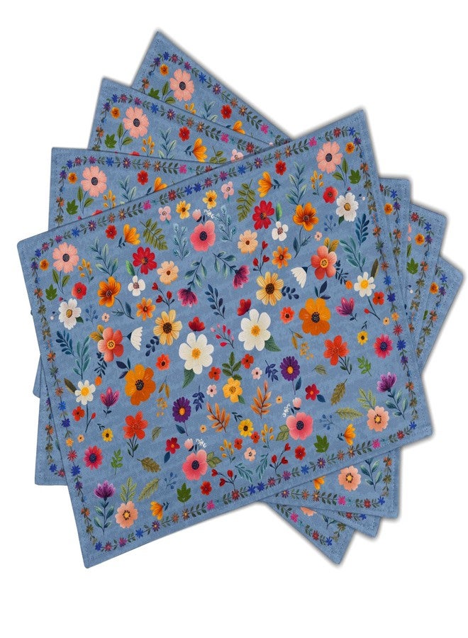 Giwawa Blue Flowers Linen Placemats Set Spring Floral Table Mat for Women Kitchen Dining Decoration - Image 2