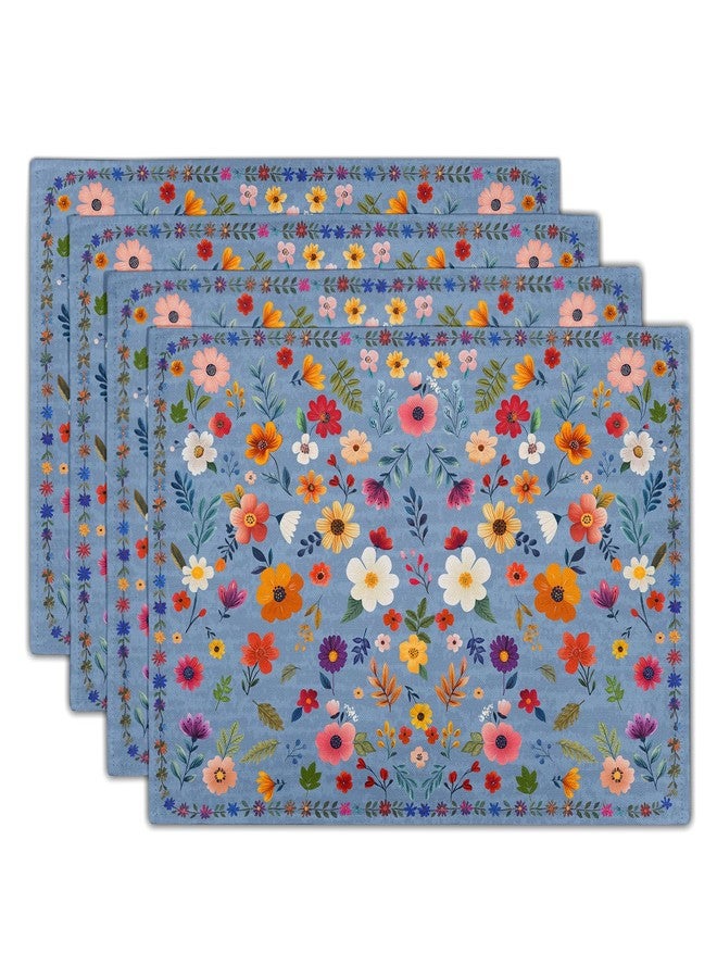 Giwawa Blue Flowers Linen Placemats Set Spring Floral Table Mat for Women Kitchen Dining Decoration - Image 1