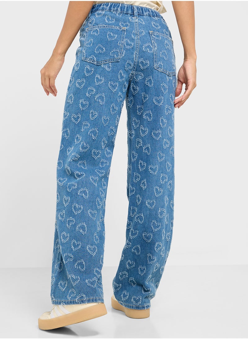 Ginger Mid Rise Heart Print Straight Fit Jeans  - Image 3