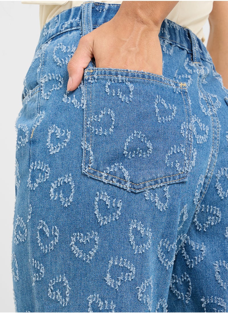 Ginger Mid Rise Heart Print Straight Fit Jeans  - Image 5