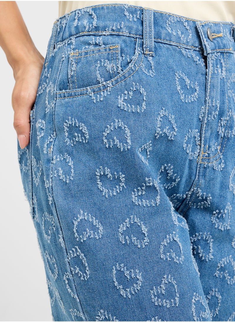 Ginger Mid Rise Heart Print Straight Fit Jeans  - Image 4
