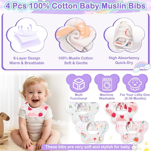 Flasoo 16 Pcs Baby Towels Set, Baby Towels and Washcloths Set,4 Pcs Animal Hooded Baby Towels, 4 Pcs Baby Bibs & 8 Pcs Washcloths Set for Infants, Toddlers and Kids-Unicorns, Rabbits, Kittens & Chicks - Image 5
