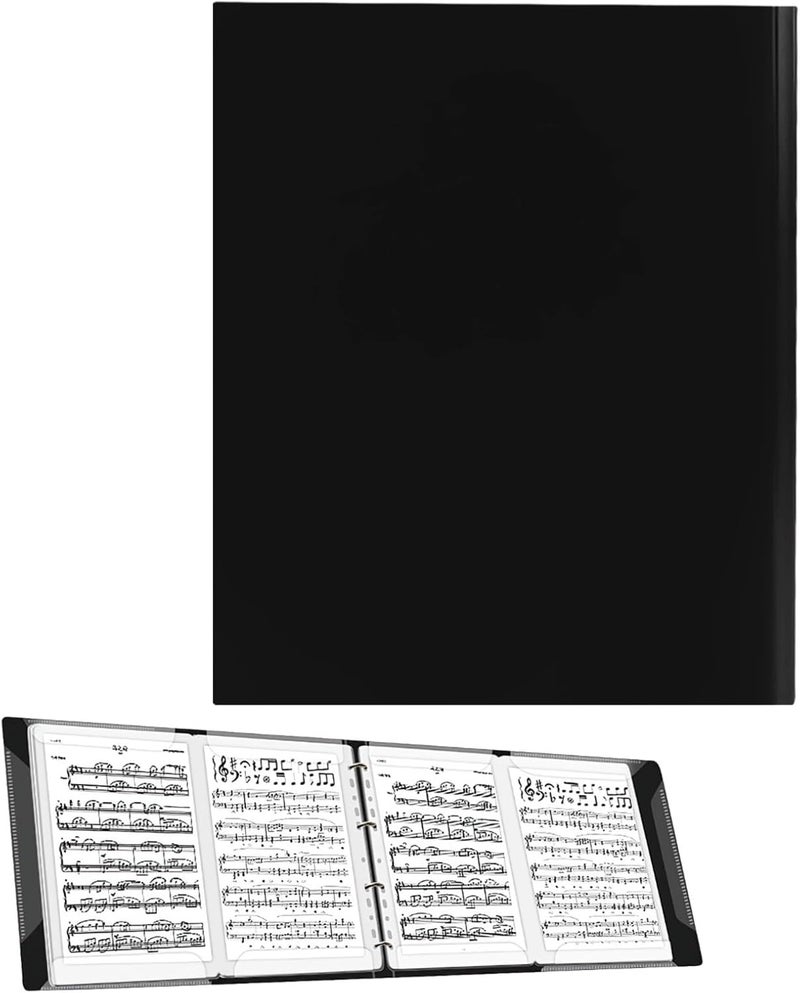 Expandable Sheet Music Binder for Choir, 4-Page Design, 52 Pages, Waterproof, Writable Black Pp Shell for A4 Sheets - Image 1