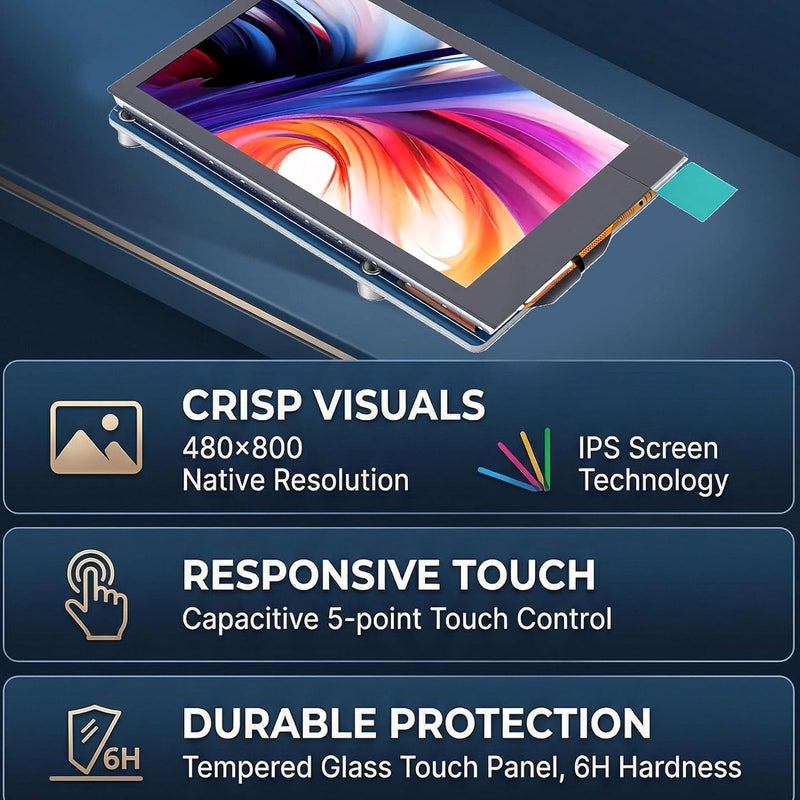 3.5 Inch DSI LCD Display, Capacitive Touch Screen 480x800 Resolution with 5 Point Touch and Tempered Glass, Fit for CM5 4B CM4 3B + 3A + 3B CM3 CM3 + 2B B - Image 2