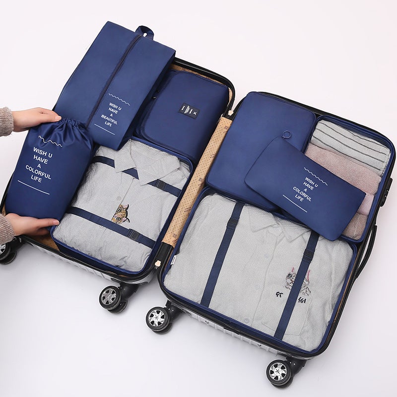 Travel storage bag suit luggage packing bag 8 pieces suit travel clothing packing storage bag 8 pieces setNew eight-piece navy blue New eight-piece navy blue
