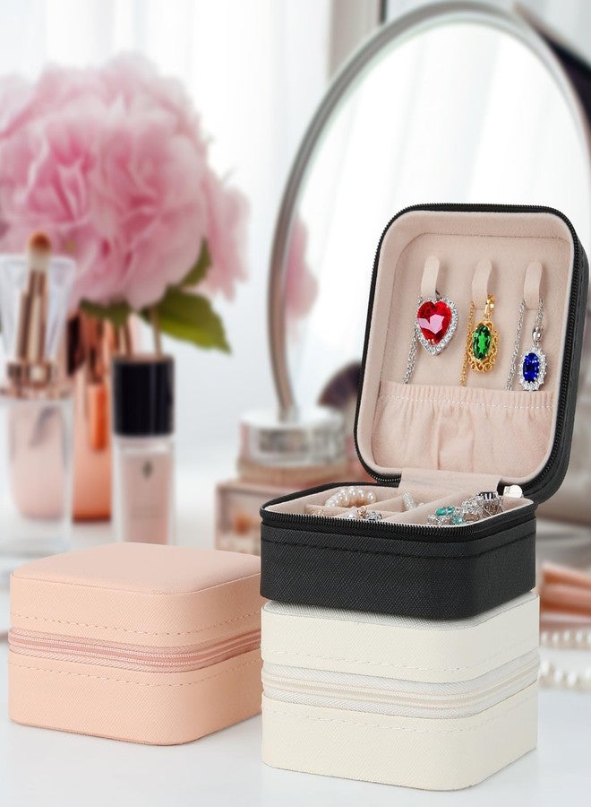 LETURE 3 Pieces Small Jewelry Box Organizer for Women Travel, Portable Mini Travel Jewelry Organizer Display Storage Box For Rings Earrings Necklaces Gifts (BLACK+PINK+WHITE) - Image 5