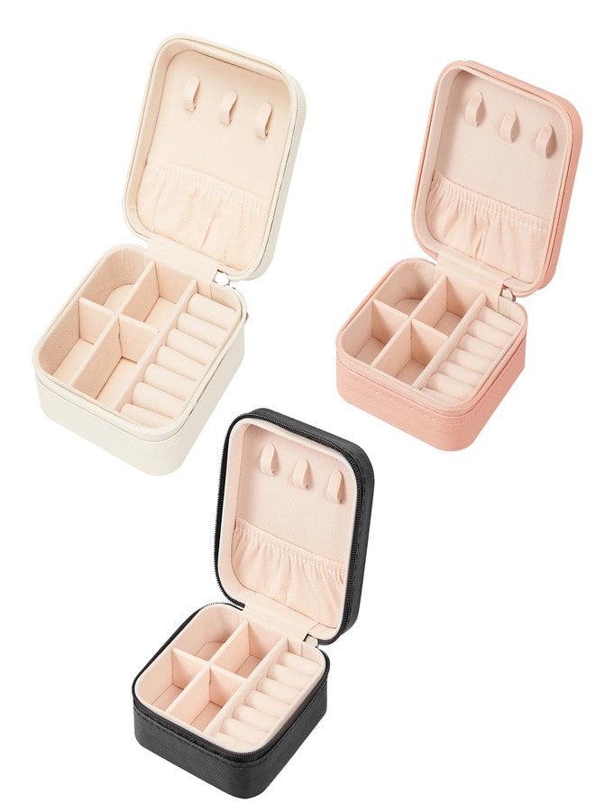 LETURE 3 Pieces Small Jewelry Box Organizer for Women Travel, Portable Mini Travel Jewelry Organizer Display Storage Box For Rings Earrings Necklaces Gifts (BLACK+PINK+WHITE) - Image 1