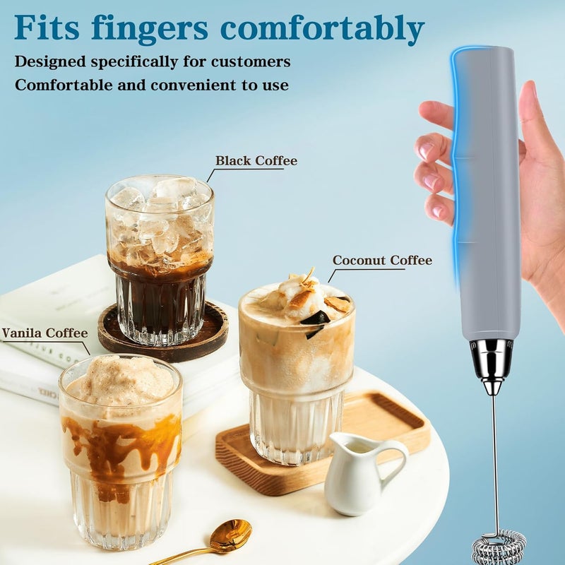 BSRGMS Milk Frother Handheld with Stand, Electric Whisk 3 Speed Adjustable, Drink Mixer with Stainless 3 Whisks, Rechargeable Hand Frother Wand, Foam Maker for Latte Cappuccino Matcha Egg Cement Gray - Image 4