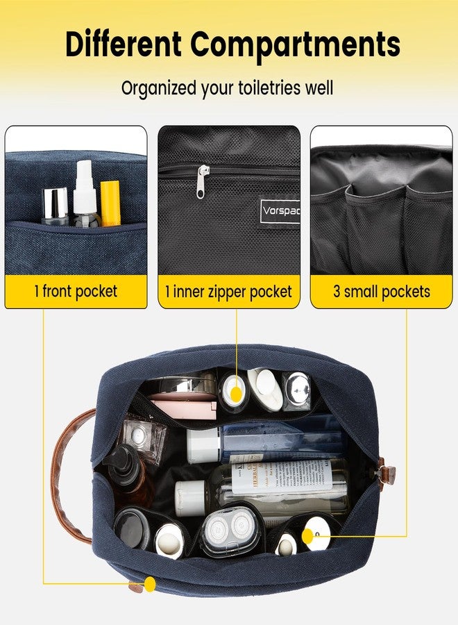 Vorspack Toiletry Bag Hanging Dopp Kit for Men Water Resistant Canvas Shaving Bag with Large Capacity for Travel - Navy Blue - Image 4